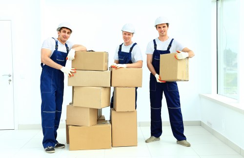 Packed boxes and furniture ready for transport by a removals company