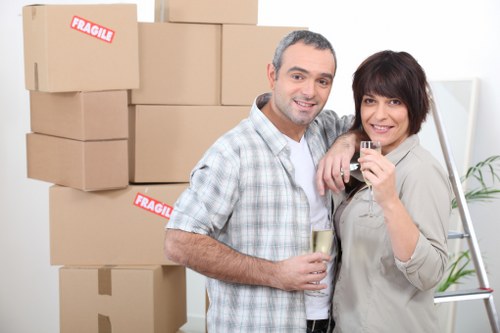 Boxes and household items prepared for a flat relocation in Colliers Wood